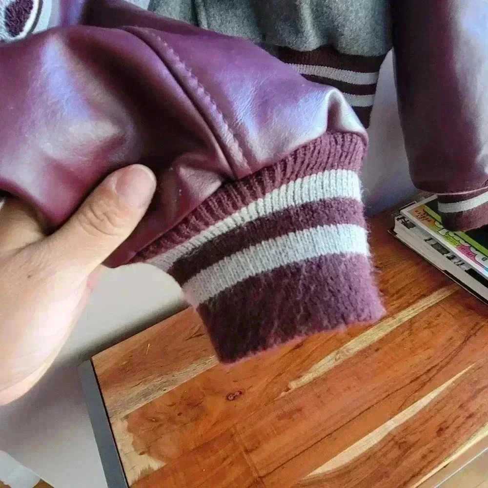 Vintage 1989 Meca Maroon And Grey Wool Men's Bomber Jacket Medium Burgundy/Gray - Picture 9 of 16